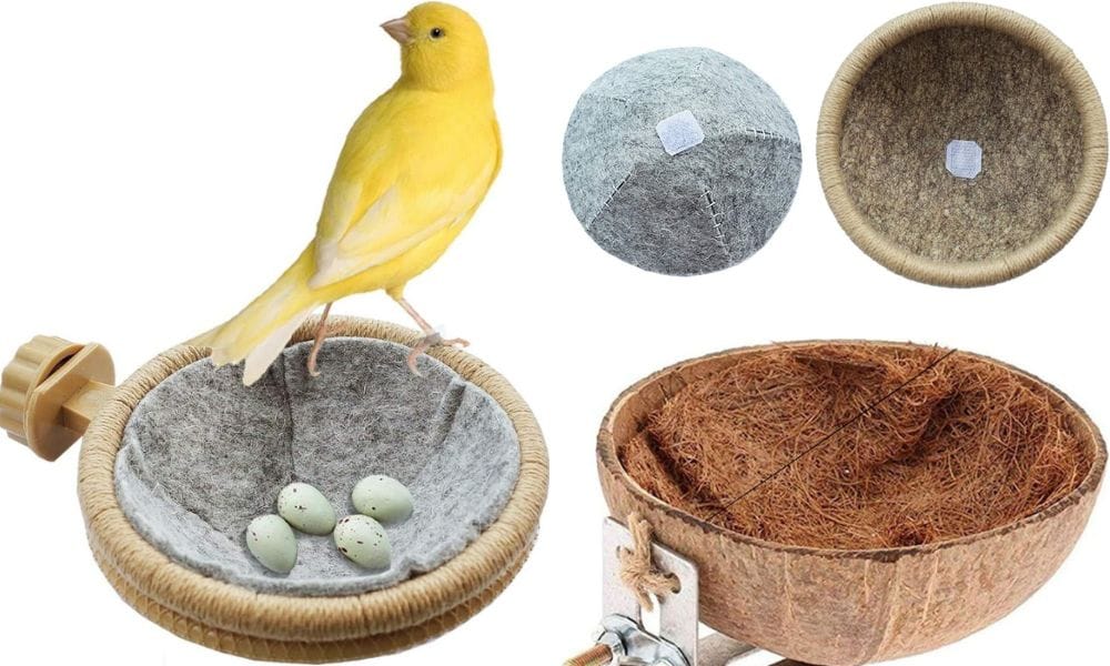 Different Types of canary nest made from cocos, plastic and wood