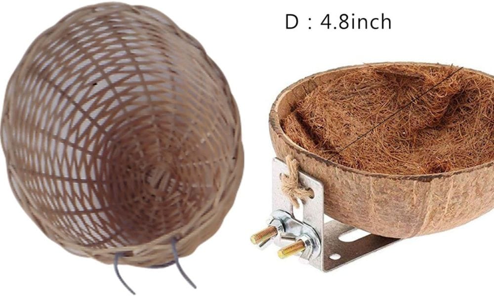 Materials for Canary Nest: Coconut shell, Bamboo or Plastic